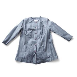 Jessica London Vintage Plus Size Long Leather Button Down Jacket Grey Women's 20